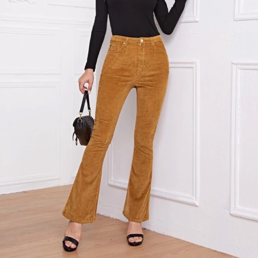 Flared Corduroy Pants Tan Mustard Yellow